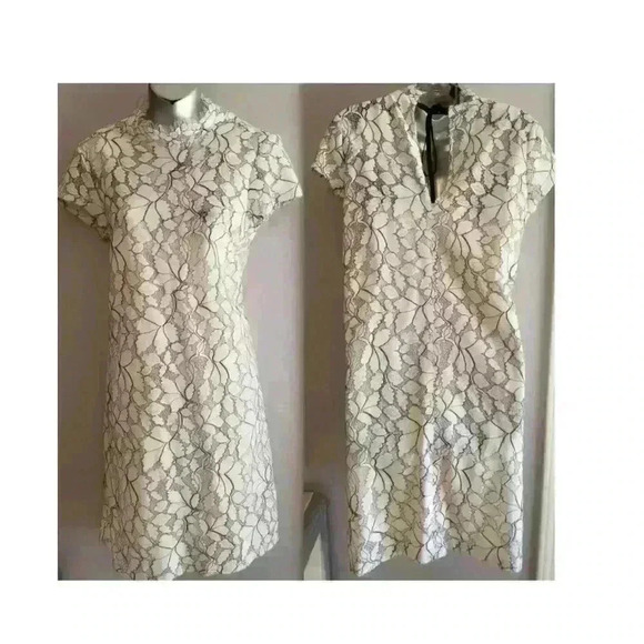 H&M lace cap sleeve dress w/ back black velvet bowtie. Size 6 - Picture 2 of 5